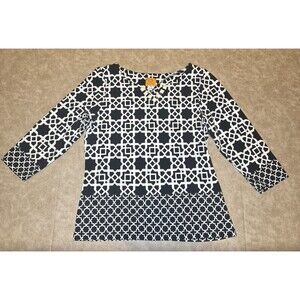 Ruby Rd Womens Medium Blouse Top 3/4 Sleeve Cotton Blend Embellished Boho